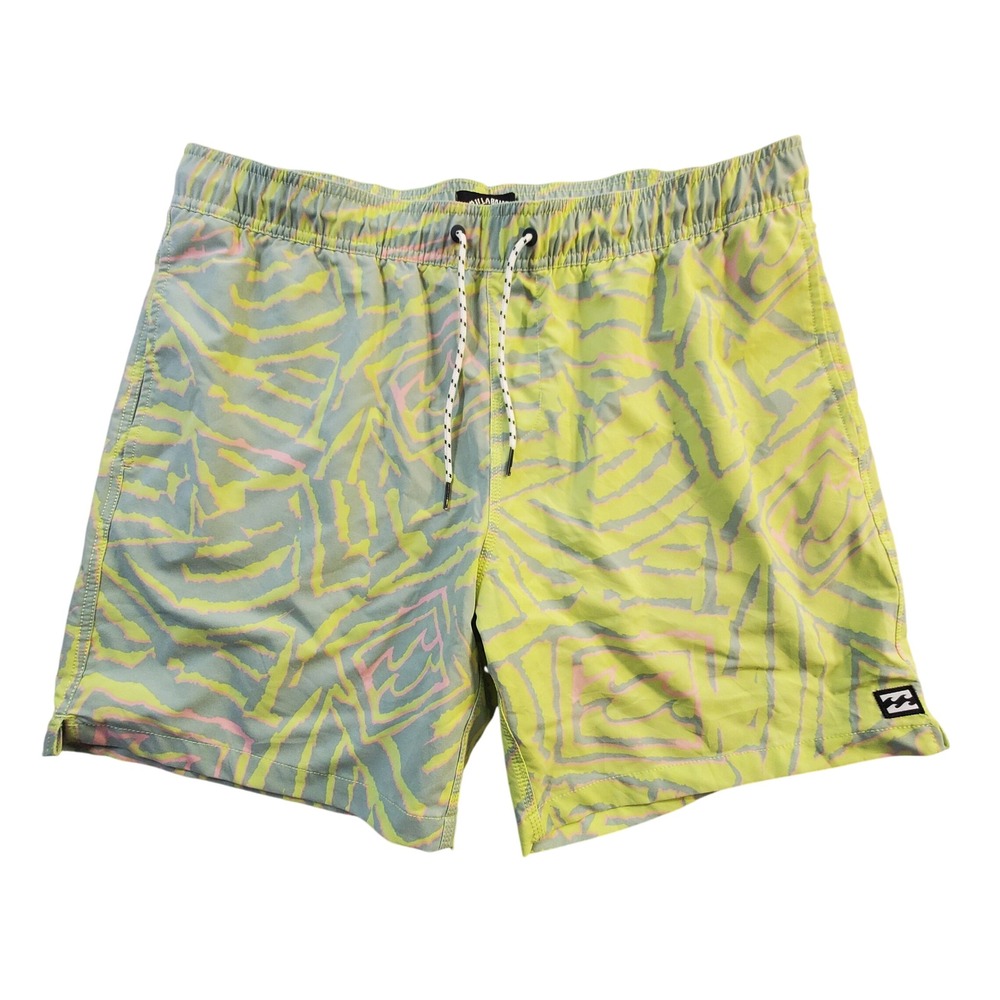 Billabong Sundays Layback Recycler Board Shorts Mens XL Yellow Green Swim Trunks